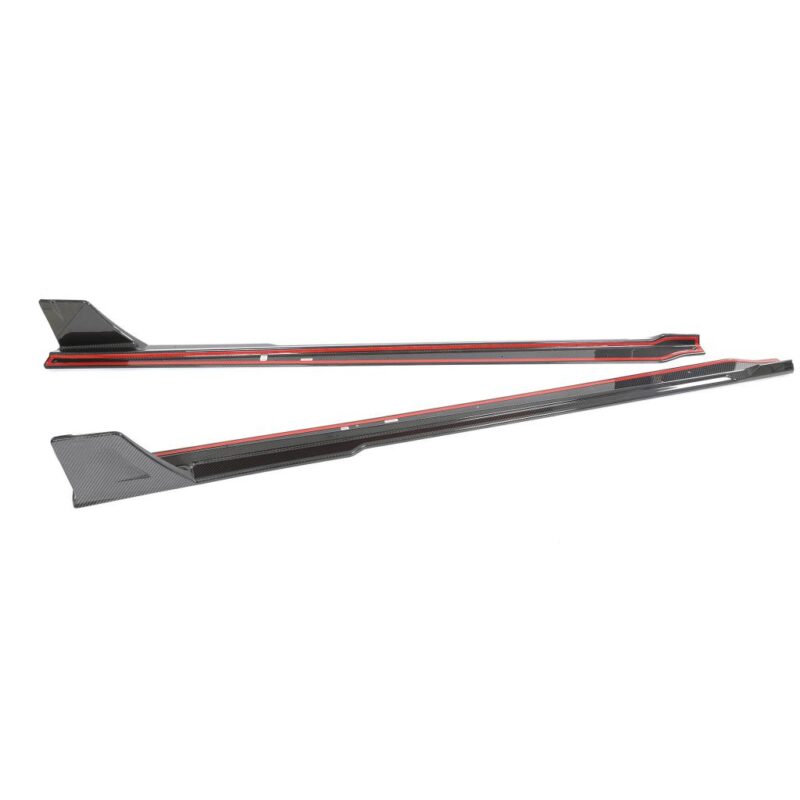 Installed BMW M2 (G87) dry carbon fiber side skirts